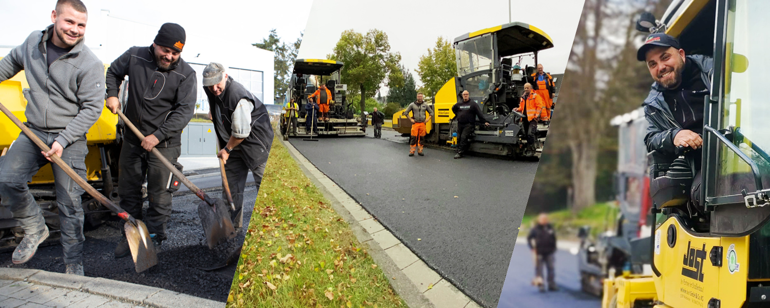 Bildcollage verschiedener Arbeiten im Bereich Aspahlt.